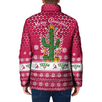 Texas Christmas Padded Jacket with Red and White Snowflake Pattern Longhorn Skull and Christmas Cactus Motif - Wonder Print Shop