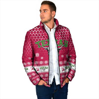 Texas Christmas Padded Jacket with Red and White Snowflake Pattern Longhorn Skull and Christmas Cactus Motif - Wonder Print Shop
