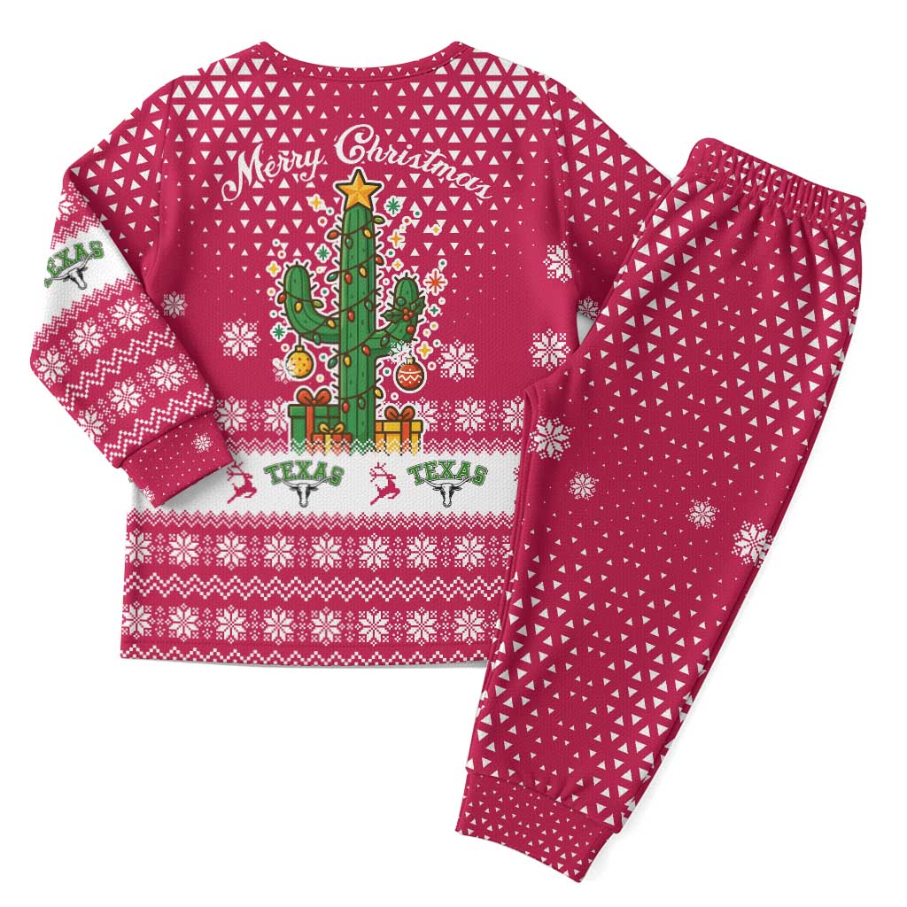 Texas Christmas Pajama Set with Red and White Snowflake Pattern Longhorn Skull and Christmas Cactus Motif - Wonder Print Shop