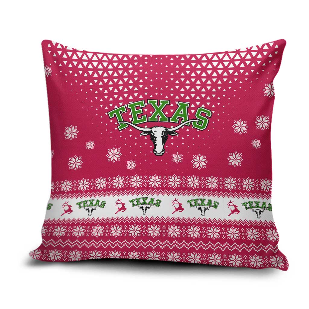 Texas Christmas Pillow Cover with Red and White Snowflake Pattern Longhorn Skull and Christmas Cactus Motif - Wonder Print Shop