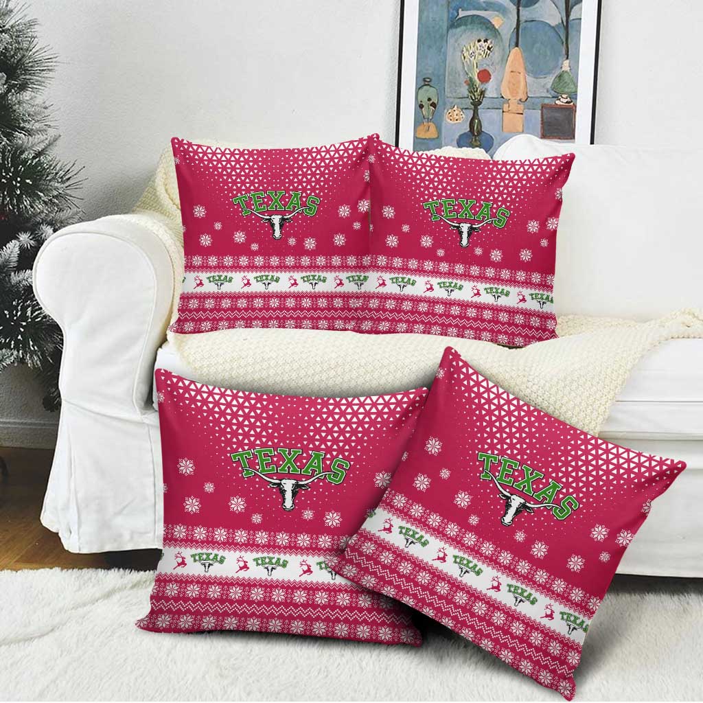 Texas Christmas Pillow Cover with Red and White Snowflake Pattern Longhorn Skull and Christmas Cactus Motif - Wonder Print Shop