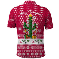 Texas Christmas Polo Shirt with Red and White Snowflake Pattern Longhorn Skull and Christmas Cactus Motif - Wonder Print Shop
