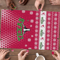 Texas Christmas Puzzle with Red and White Snowflake Pattern Longhorn Skull and Christmas Cactus Motif - Wonder Print Shop