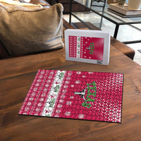 Texas Christmas Puzzle with Red and White Snowflake Pattern Longhorn Skull and Christmas Cactus Motif - Wonder Print Shop