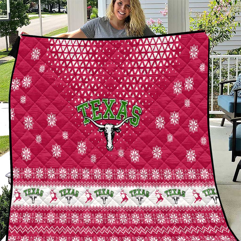 Texas Christmas Quilt with Red and White Snowflake Pattern Longhorn Skull and Christmas Cactus Motif - Wonder Print Shop