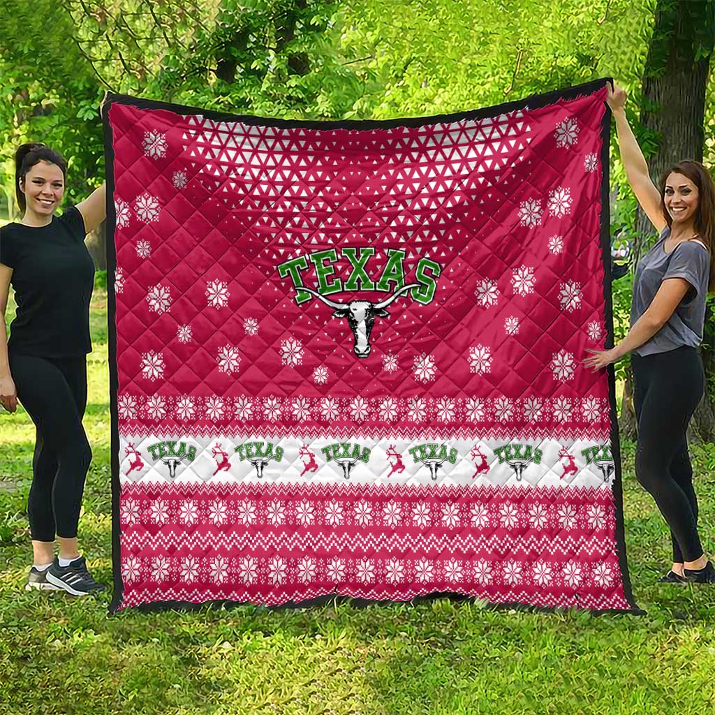 Texas Christmas Quilt with Red and White Snowflake Pattern Longhorn Skull and Christmas Cactus Motif - Wonder Print Shop