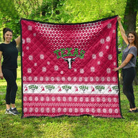 Texas Christmas Quilt with Red and White Snowflake Pattern Longhorn Skull and Christmas Cactus Motif - Wonder Print Shop