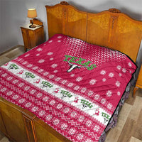 Texas Christmas Quilt with Red and White Snowflake Pattern Longhorn Skull and Christmas Cactus Motif - Wonder Print Shop