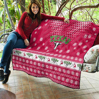 Texas Christmas Quilt with Red and White Snowflake Pattern Longhorn Skull and Christmas Cactus Motif - Wonder Print Shop