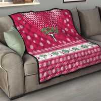 Texas Christmas Quilt with Red and White Snowflake Pattern Longhorn Skull and Christmas Cactus Motif - Wonder Print Shop