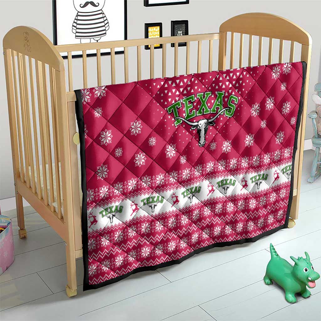 Texas Christmas Quilt with Red and White Snowflake Pattern Longhorn Skull and Christmas Cactus Motif - Wonder Print Shop