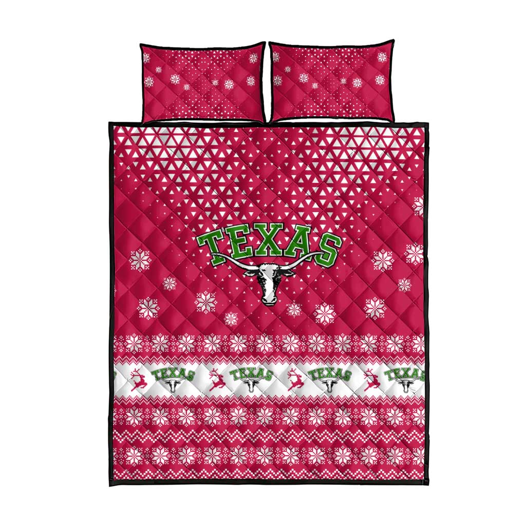 Texas Christmas Quilt Bed Set with Red and White Snowflake Pattern Longhorn Skull and Christmas Cactus Motif - Wonder Print Shop