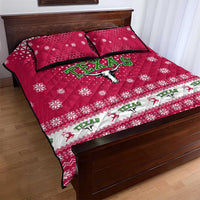 Texas Christmas Quilt Bed Set with Red and White Snowflake Pattern Longhorn Skull and Christmas Cactus Motif - Wonder Print Shop
