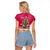 Texas Christmas Raglan Cropped T Shirt with Red and White Snowflake Pattern Longhorn Skull and Christmas Cactus Motif - Wonder Print Shop