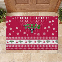 Texas Christmas Rubber Doormat with Red and White Snowflake Pattern Longhorn Skull and Christmas Cactus Motif - Wonder Print Shop