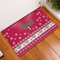 Texas Christmas Rubber Doormat with Red and White Snowflake Pattern Longhorn Skull and Christmas Cactus Motif - Wonder Print Shop