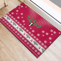Texas Christmas Rubber Doormat with Red and White Snowflake Pattern Longhorn Skull and Christmas Cactus Motif - Wonder Print Shop