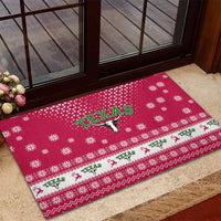 Texas Christmas Rubber Doormat with Red and White Snowflake Pattern Longhorn Skull and Christmas Cactus Motif - Wonder Print Shop