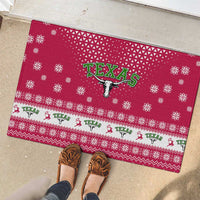 Texas Christmas Rubber Doormat with Red and White Snowflake Pattern Longhorn Skull and Christmas Cactus Motif - Wonder Print Shop