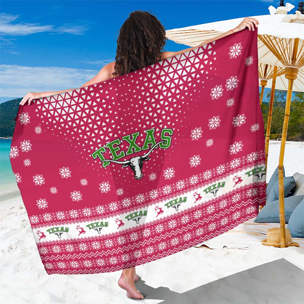 Texas Christmas Sarong with Red and White Snowflake Pattern Longhorn Skull and Christmas Cactus Motif - Wonder Print Shop