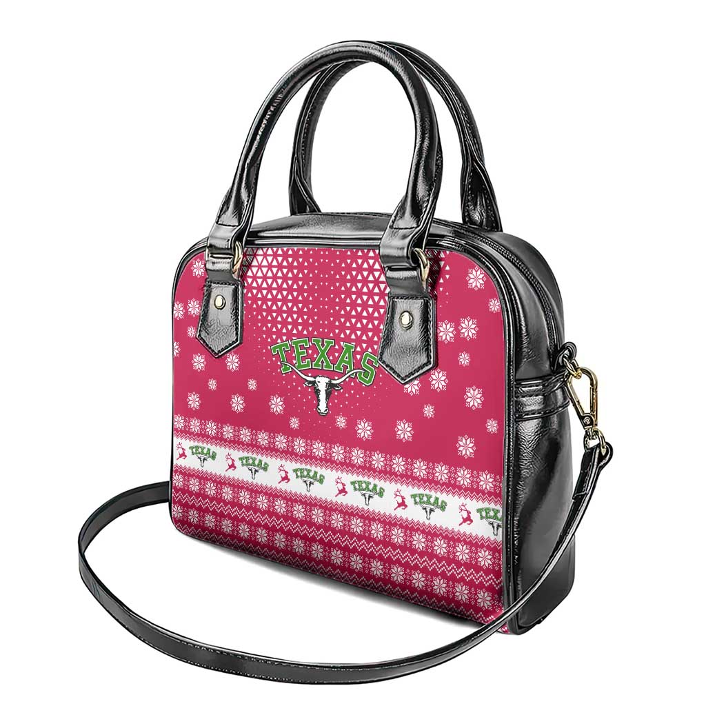 Texas Christmas Shoulder Handbag with Red and White Snowflake Pattern Longhorn Skull and Christmas Cactus Motif - Wonder Print Shop