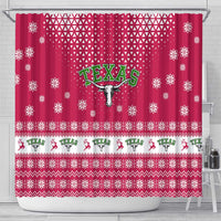 Texas Christmas Shower Curtain with Red and White Snowflake Pattern Longhorn Skull and Christmas Cactus Motif - Wonder Print Shop