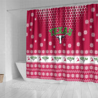 Texas Christmas Shower Curtain with Red and White Snowflake Pattern Longhorn Skull and Christmas Cactus Motif - Wonder Print Shop