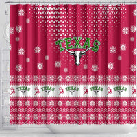 Texas Christmas Shower Curtain with Red and White Snowflake Pattern Longhorn Skull and Christmas Cactus Motif - Wonder Print Shop
