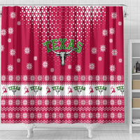 Texas Christmas Shower Curtain with Red and White Snowflake Pattern Longhorn Skull and Christmas Cactus Motif - Wonder Print Shop
