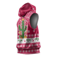 Texas Christmas Sleeveless Hoodie with Red and White Snowflake Pattern Longhorn Skull and Christmas Cactus Motif - Wonder Print Shop