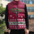 Texas Christmas Sleeveless Puffer Jacket with Red and White Snowflake Pattern Longhorn Skull and Christmas Cactus Motif - Wonder Print Shop