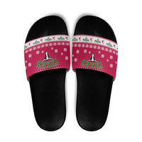 Texas Christmas Slide Sandals with Red and White Snowflake Pattern Longhorn Skull and Christmas Cactus Motif - Wonder Print Shop