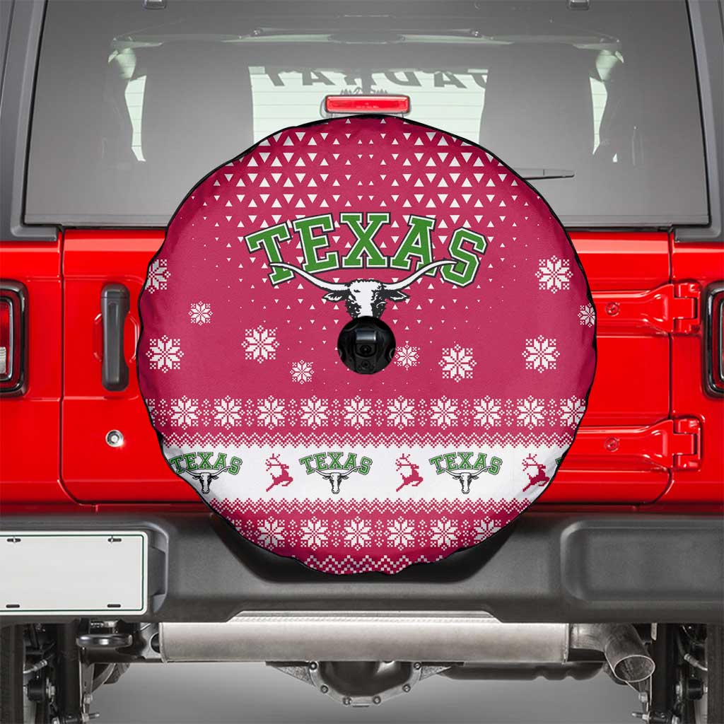 Texas Christmas Spare Tire Cover with Red and White Snowflake Pattern Longhorn Skull and Christmas Cactus Motif - Wonder Print Shop