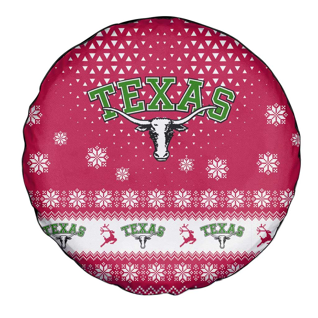 Texas Christmas Spare Tire Cover with Red and White Snowflake Pattern Longhorn Skull and Christmas Cactus Motif - Wonder Print Shop
