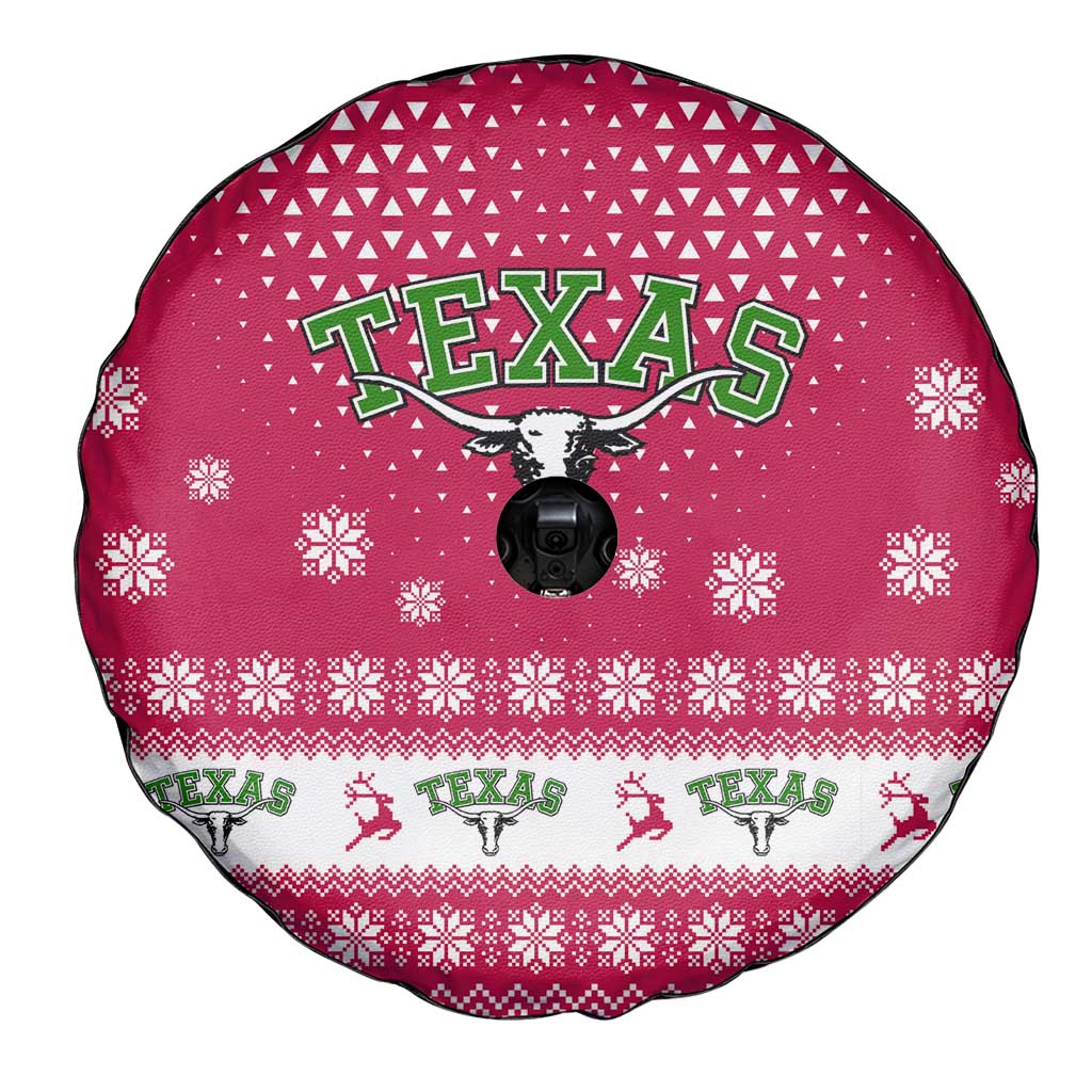 Texas Christmas Spare Tire Cover with Red and White Snowflake Pattern Longhorn Skull and Christmas Cactus Motif - Wonder Print Shop