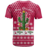 Texas Christmas T Shirt with Red and White Snowflake Pattern Longhorn Skull and Christmas Cactus Motif - Wonder Print Shop