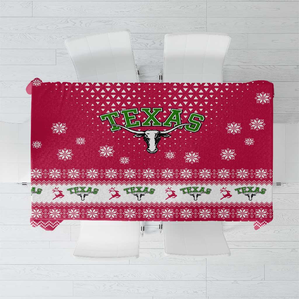 Texas Christmas Tablecloth with Red and White Snowflake Pattern Longhorn Skull and Christmas Cactus Motif - Wonder Print Shop
