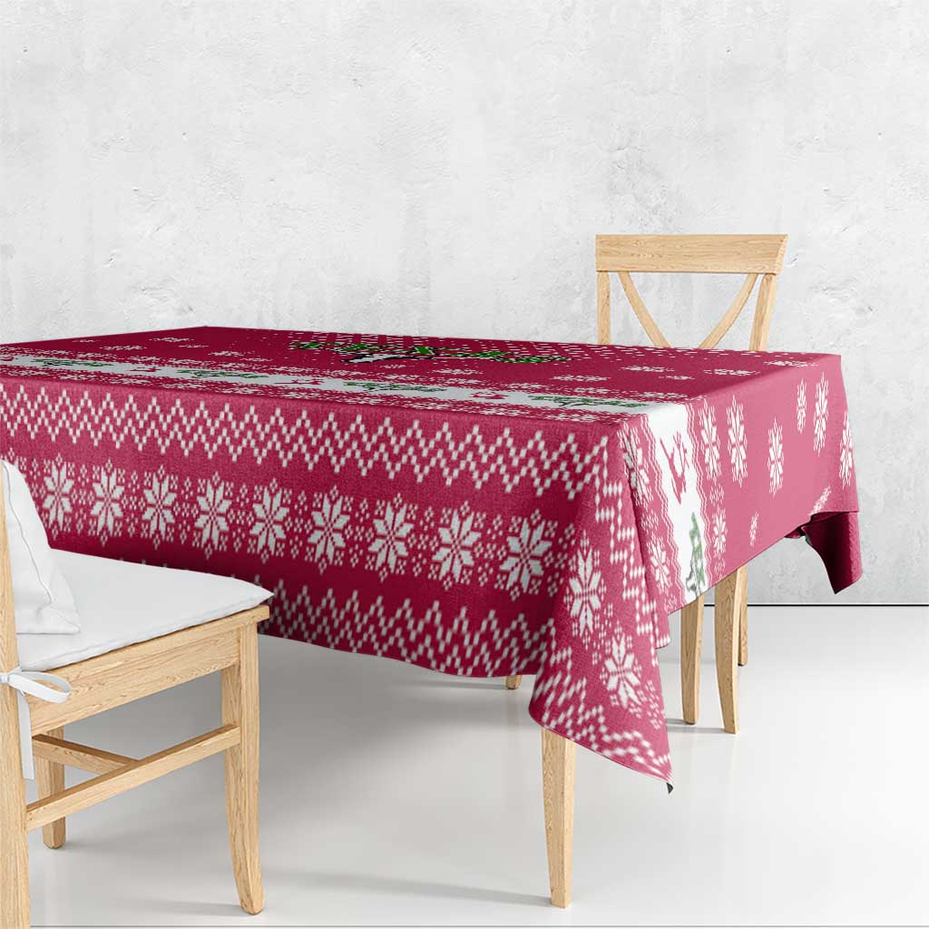 Texas Christmas Tablecloth with Red and White Snowflake Pattern Longhorn Skull and Christmas Cactus Motif - Wonder Print Shop