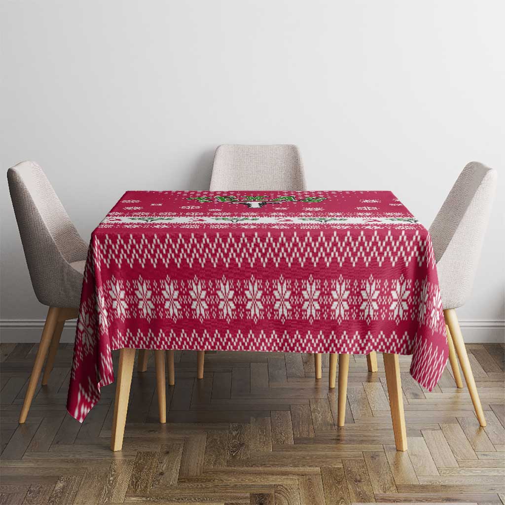 Texas Christmas Tablecloth with Red and White Snowflake Pattern Longhorn Skull and Christmas Cactus Motif - Wonder Print Shop