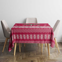 Texas Christmas Tablecloth with Red and White Snowflake Pattern Longhorn Skull and Christmas Cactus Motif - Wonder Print Shop