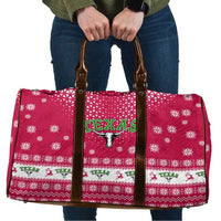 Texas Christmas Travel Bag with Red and White Snowflake Pattern Longhorn Skull and Christmas Cactus Motif - Wonder Print Shop