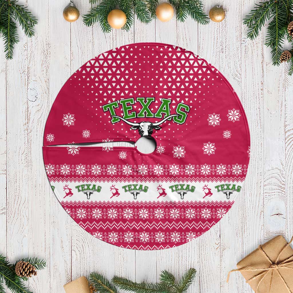 Texas Christmas Tree Skirt with Red and White Snowflake Pattern Longhorn Skull and Christmas Cactus Motif - Wonder Print Shop