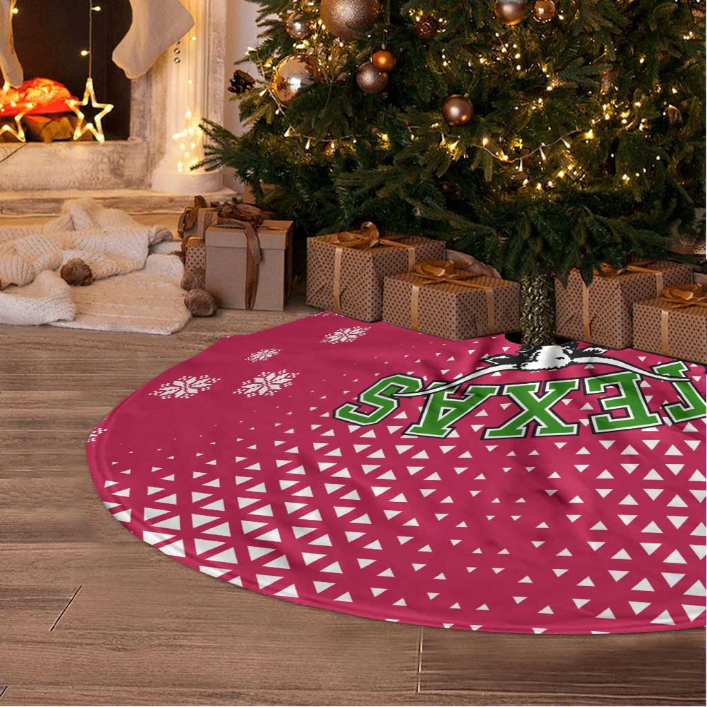 Texas Christmas Tree Skirt with Red and White Snowflake Pattern Longhorn Skull and Christmas Cactus Motif - Wonder Print Shop