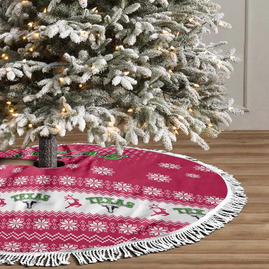 Texas Christmas Tree Skirt with Red and White Snowflake Pattern Longhorn Skull and Christmas Cactus Motif - Wonder Print Shop