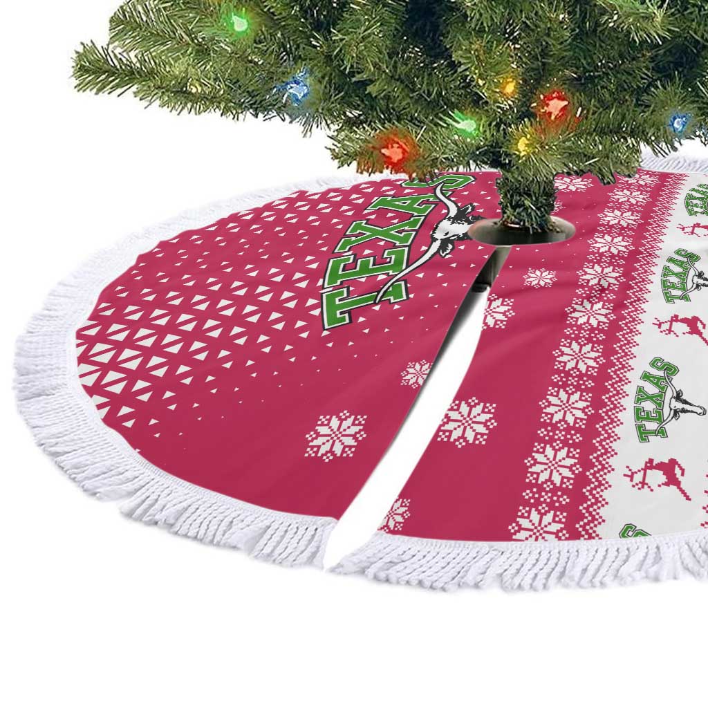 Texas Christmas Tree Skirt with Red and White Snowflake Pattern Longhorn Skull and Christmas Cactus Motif - Wonder Print Shop