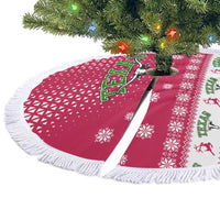 Texas Christmas Tree Skirt with Red and White Snowflake Pattern Longhorn Skull and Christmas Cactus Motif - Wonder Print Shop
