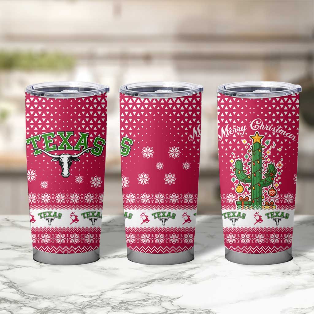 Texas Christmas Tumbler Cup with Red and White Snowflake Pattern Longhorn Skull and Christmas Cactus Motif - Wonder Print Shop