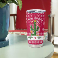 Texas Christmas Tumbler Cup with Red and White Snowflake Pattern Longhorn Skull and Christmas Cactus Motif - Wonder Print Shop