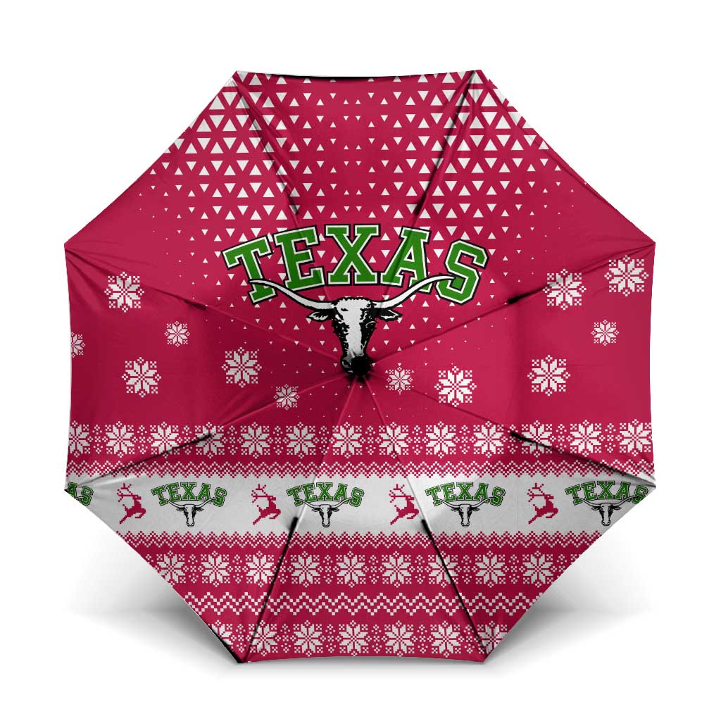 Texas Christmas Umbrella with Red and White Snowflake Pattern Longhorn Skull and Christmas Cactus Motif - Wonder Print Shop