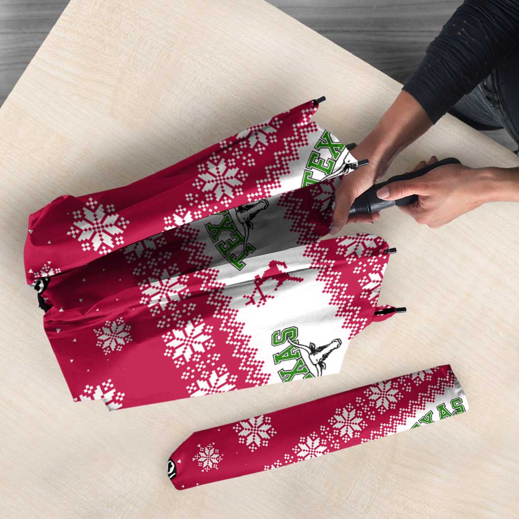 Texas Christmas Umbrella with Red and White Snowflake Pattern Longhorn Skull and Christmas Cactus Motif - Wonder Print Shop